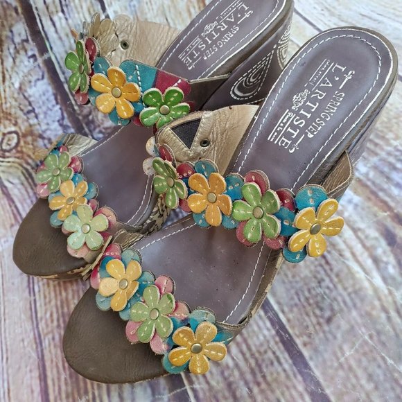 Colorful Floral Wedge Heels - Picture 3 of 9